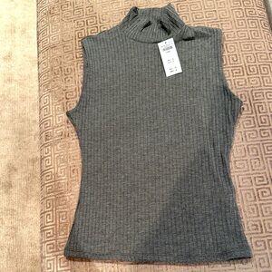 NWT Abercrombie & Fitch gray ribbed stretch sleeveless mock neck shirt XS